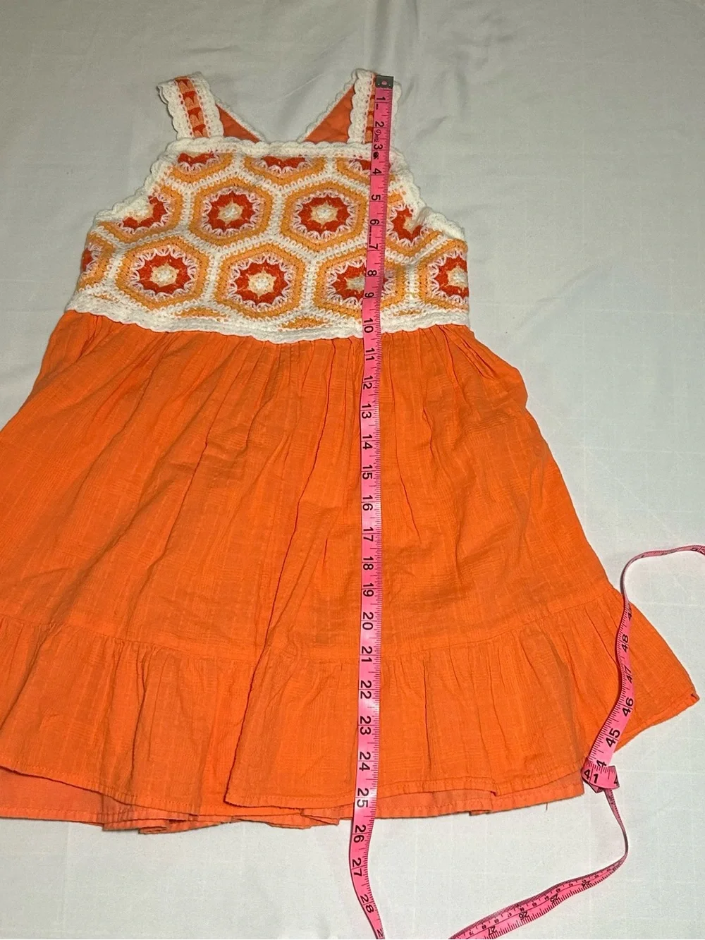 Haute Hippie Girls 8 Orange Crochet Granny Square Flower Top Sundress 70's Retro